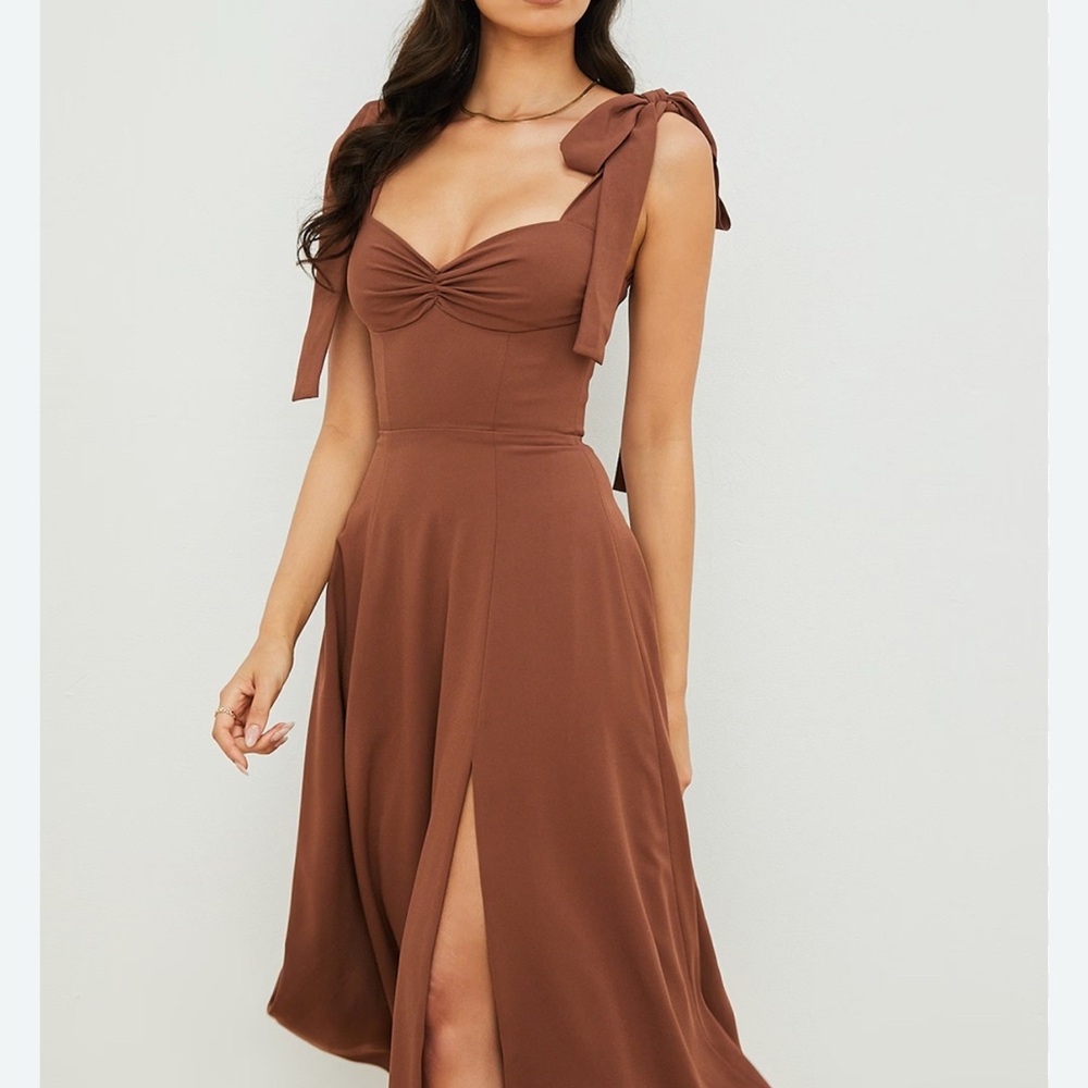 House of CB Brown Midi Sundress Sweetheart Neckline